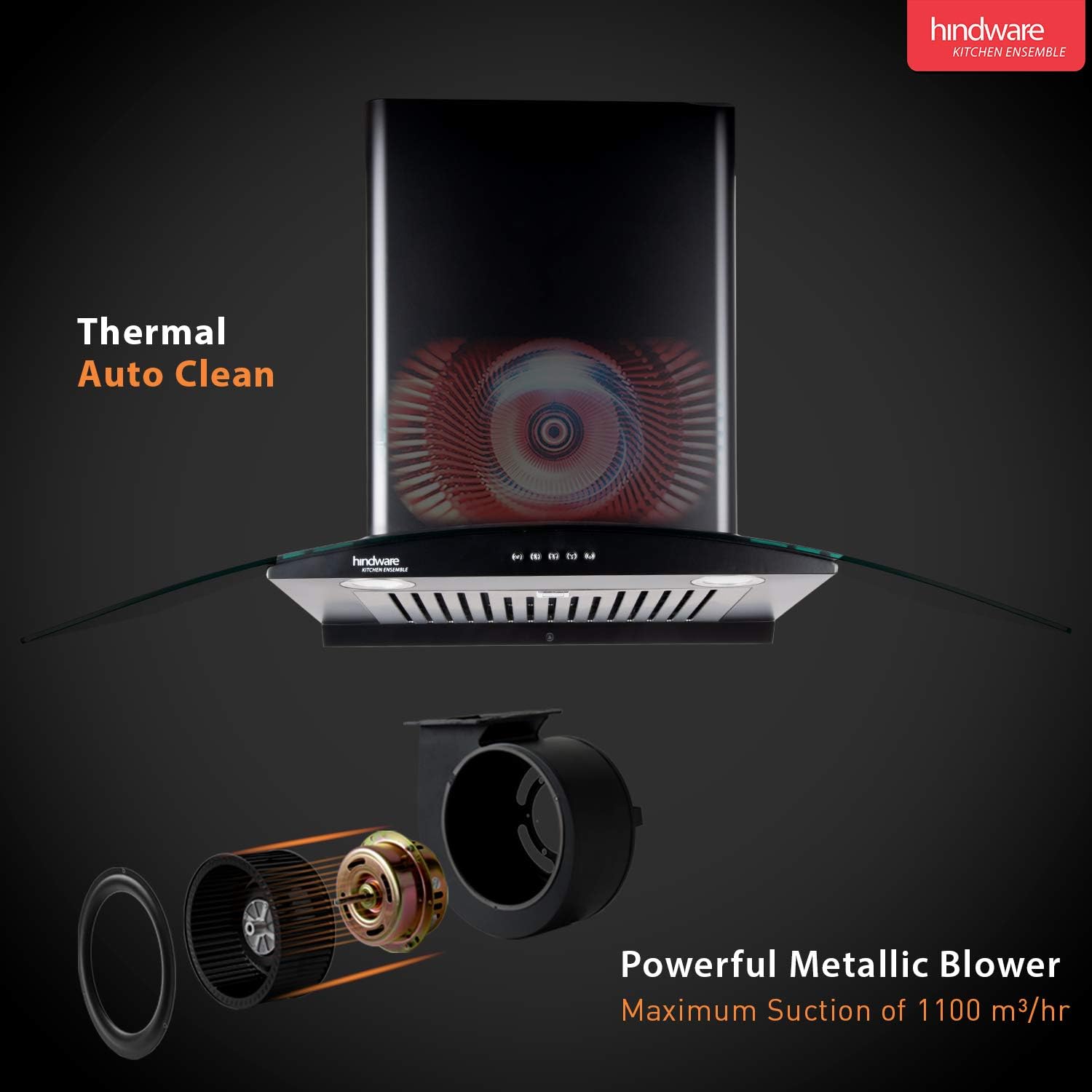 Hindware 90cm 1100 m3/hr Auto-Clean Chimney (Elena Black 90)