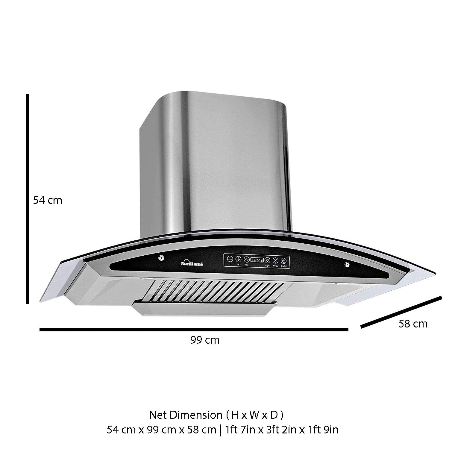 SUNFLAME 90cm 1100 m3/hr Auto Clean Ductless Chimney (Innova, Baffle+Charcoal Filter, Touch Control, Steel/Grey)