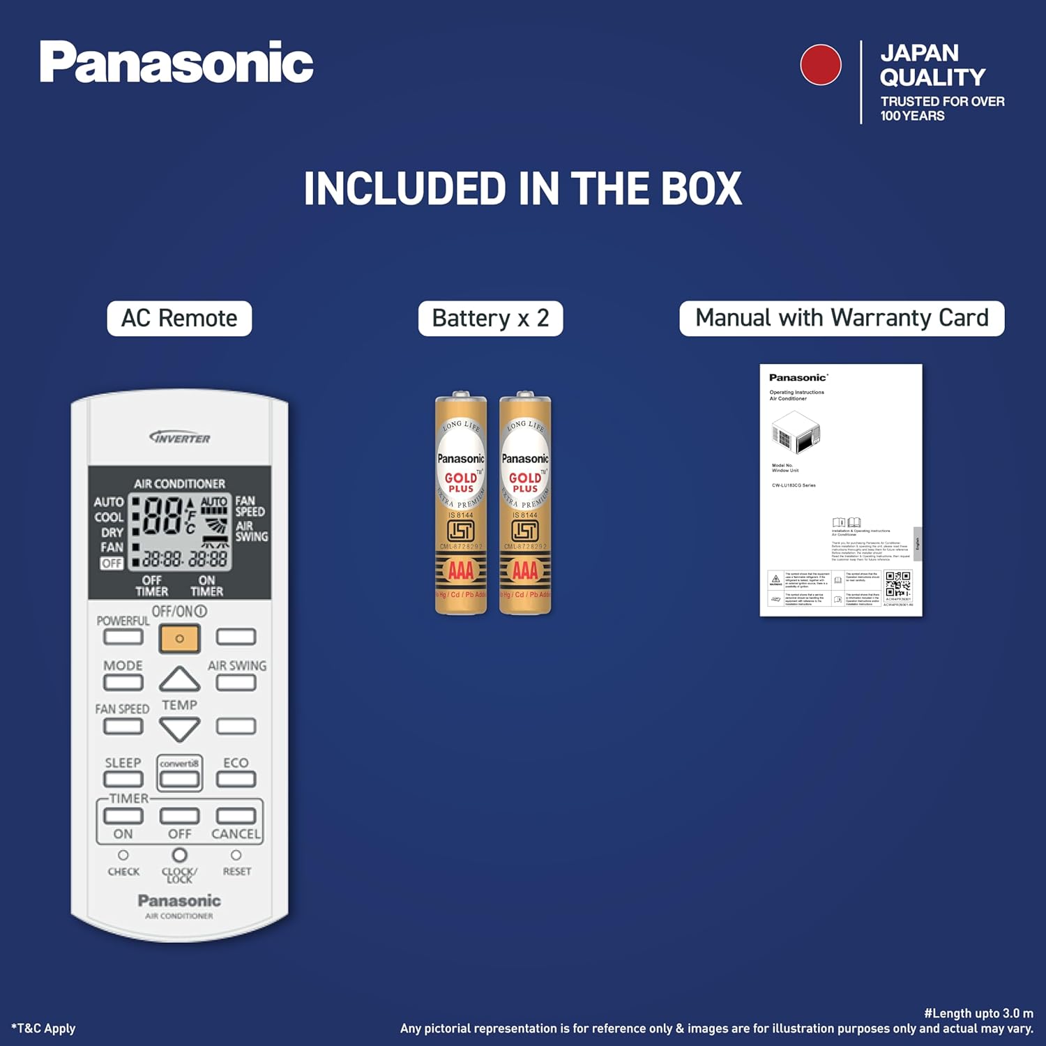 Panasonic 1.5T Inverter Window AC (3 Star, New Star Rated, 50°C Oper., Copper Cond., 8in1 Convertible, 2-Way, PM0.1 Filter, ECO & Powerful Mode, CW-LU183CG)