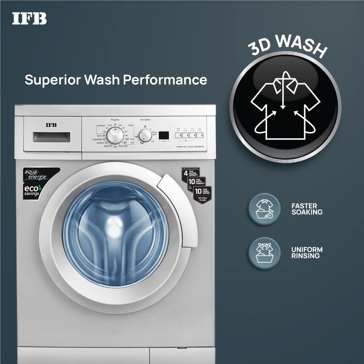 IFB 6.5 Kg Fully-Automatic Front Loading Washing Machine (Elena SX 6510, SX -Silver, In-Built Heater)
