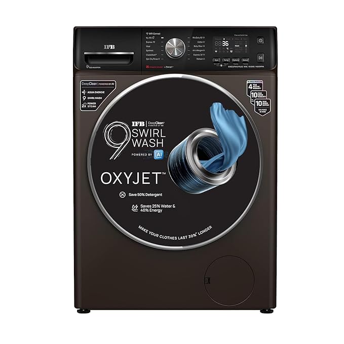 IFB 10 Kg 5 Star AI Eco Inverter Fully Automatic Front Load Washing Machines with Wifi (Executive Plus MXC 1014, 2023 Model, Mocha, Oxyjet™ 9 Swirl Wash