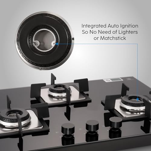 Glen 3 Burner Built In Glass Hob | Auto Ignition | 8 MM Toughened Glass | Black |Italian Burner with Double Ring Flame| |Warranty 2 Years Standard & 5 Years Glass |1073 SQ HT IN 70