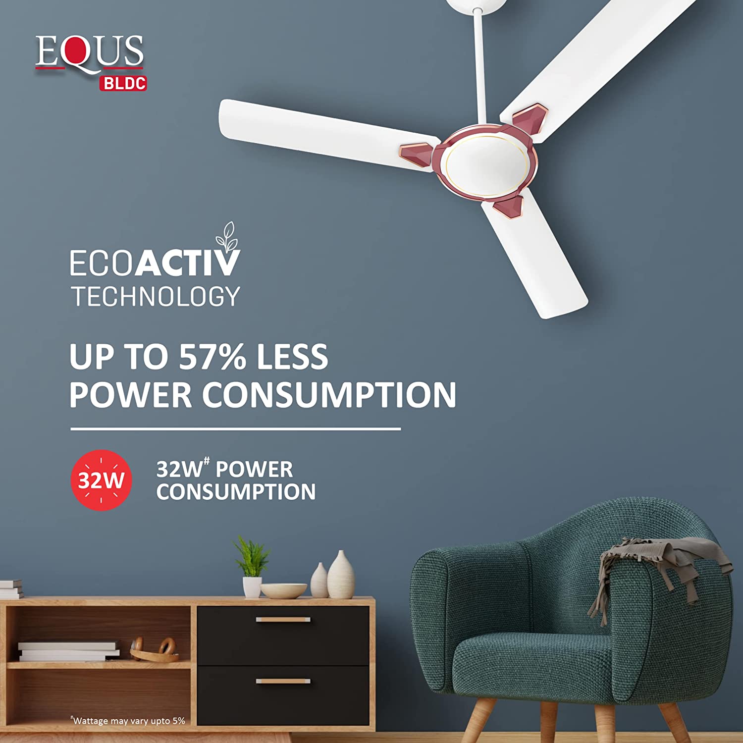 Havells Equs 1200mm BLDC Ceiling Fan White Maroon