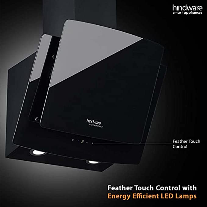 Hindware Wall and Ceiling Mounted Auto Clean 60 cm 1000 m3/h Black Chimney ( KYRA BLK 60 )