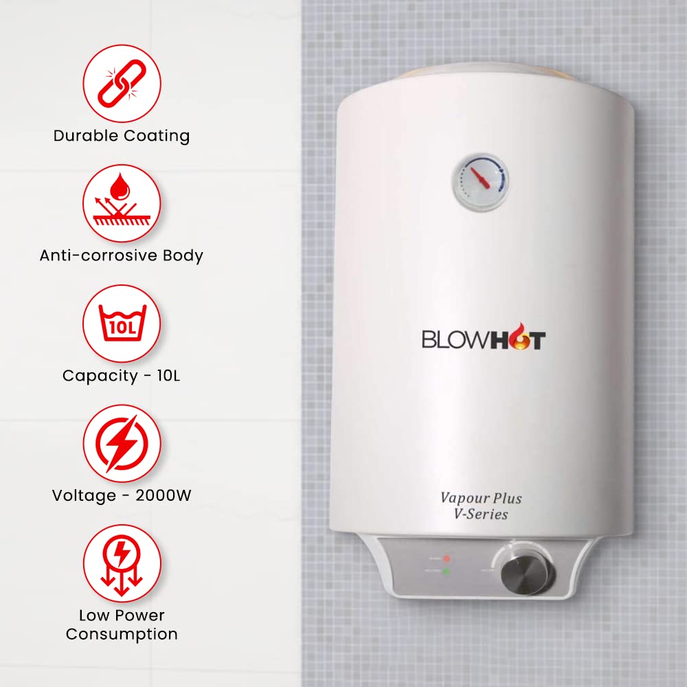 BLOWHOT Electric Storage Water Heater Geyser Vapour Plus V- SERIES 5 Star Rating (10 Litre, Vertical)