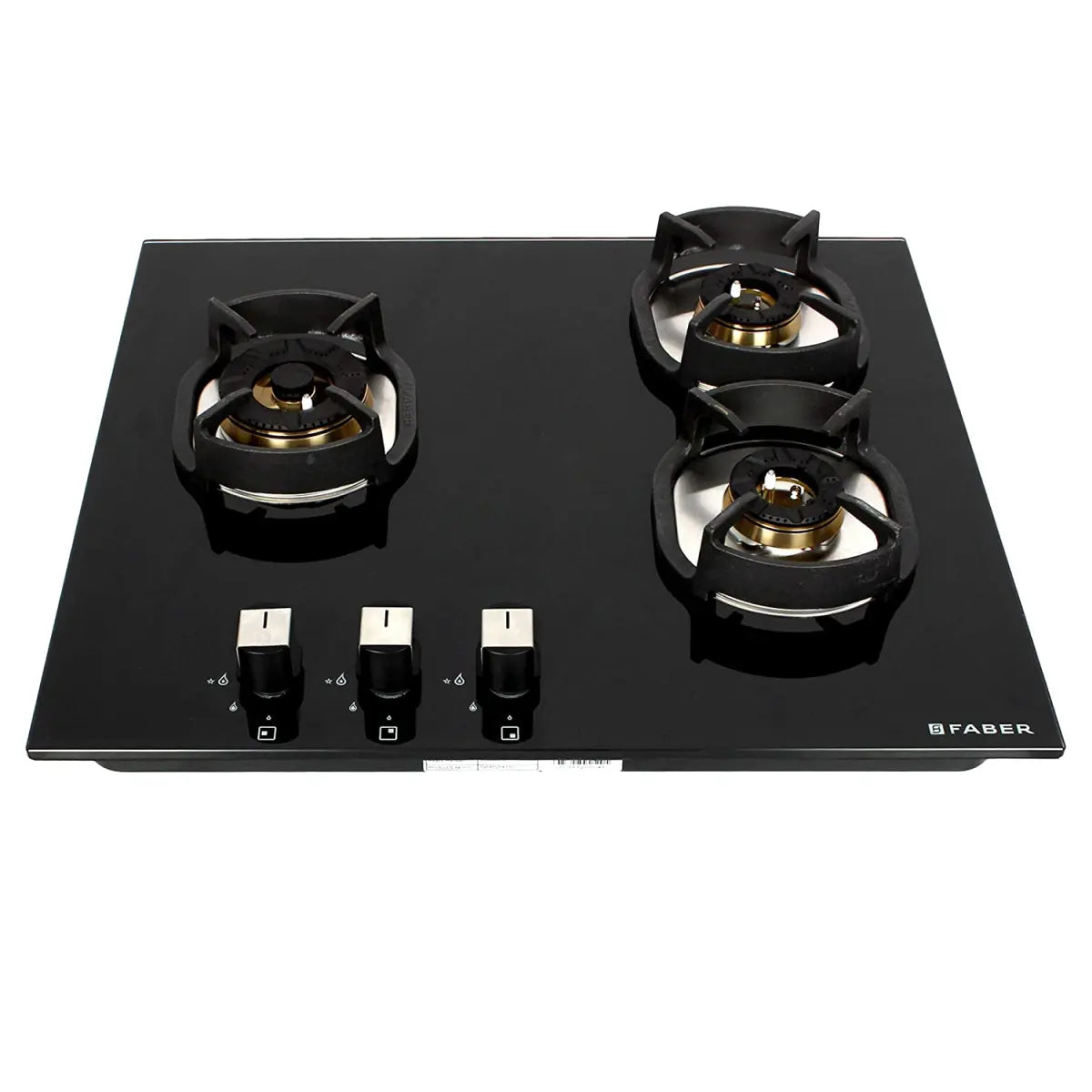 Faber Mild Steel Hobtop Nexus Ht603 Crs Br Ci 3 Brass Burner Auto Electric Ignition Glass Top (Black)