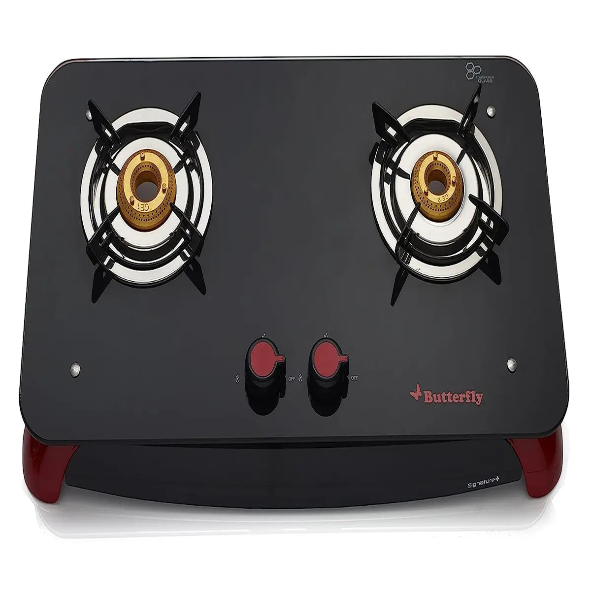 Butterfly Signature+ 2 Burner Glass Top Stove, Black/Red