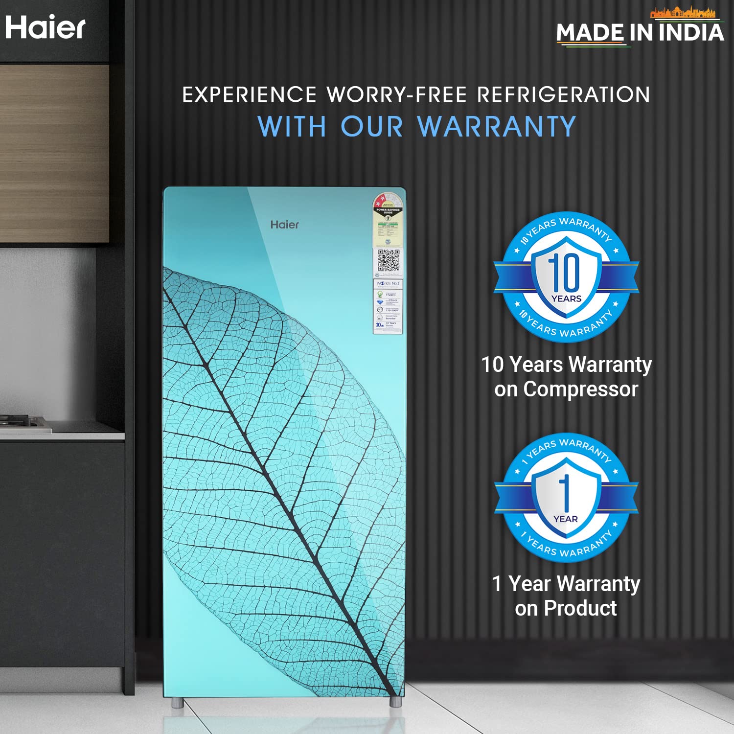 Haier 185L Refrigerator HED-19TGG-N, Holyleaf Glass