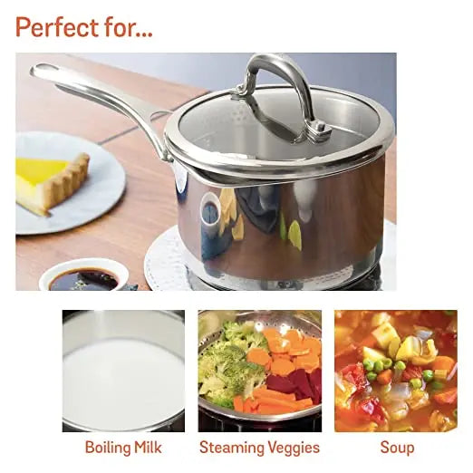 Meyer Select Covered Straining Saucepan 1.95 Liters Gas and Induction Compatible 70339 16cm Silver