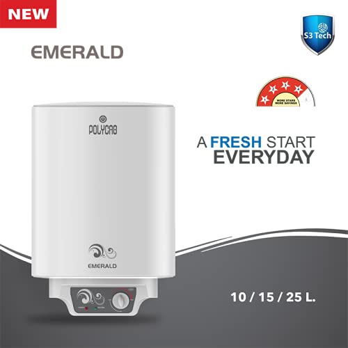 Polycab Emerald 15 litre Electric Storage Water Heater (Geyser) with 4 Star BEE Rating, Anti-rust tank, shock-proof body with advanced safety and 7 Year Inner Tank Warranty (White)