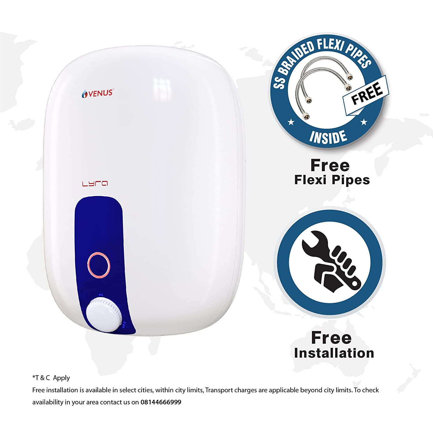 Venus Lyra 25R 2000-Watt Water Heater (White/Blue, BEE Star Rating - 5 Stars)