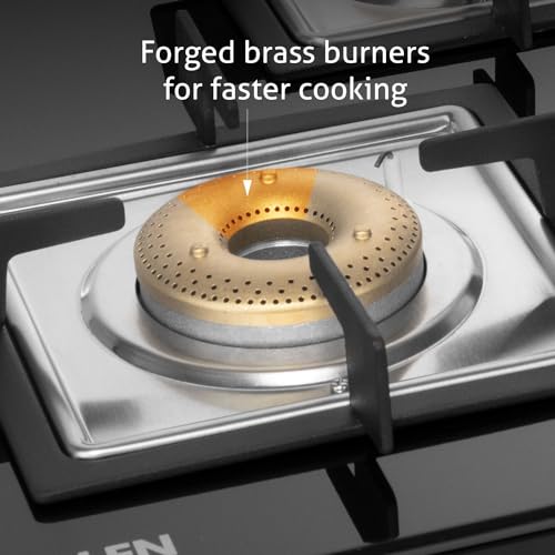 Glen 3 Burner Ultra Slim Free Standing Hob | 8 MM Toughened Glass | Black |Forged brass burners |Warranty 2 Years Standard & 5 Years Glass |1073 US BL 75 cm