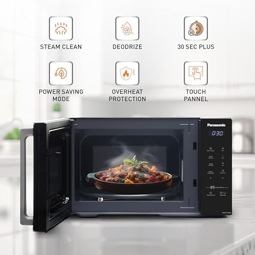Panasonic 25L Solo Microwave Oven (NN-ST310QBFG, Black, 85 Auto Cook Menus)