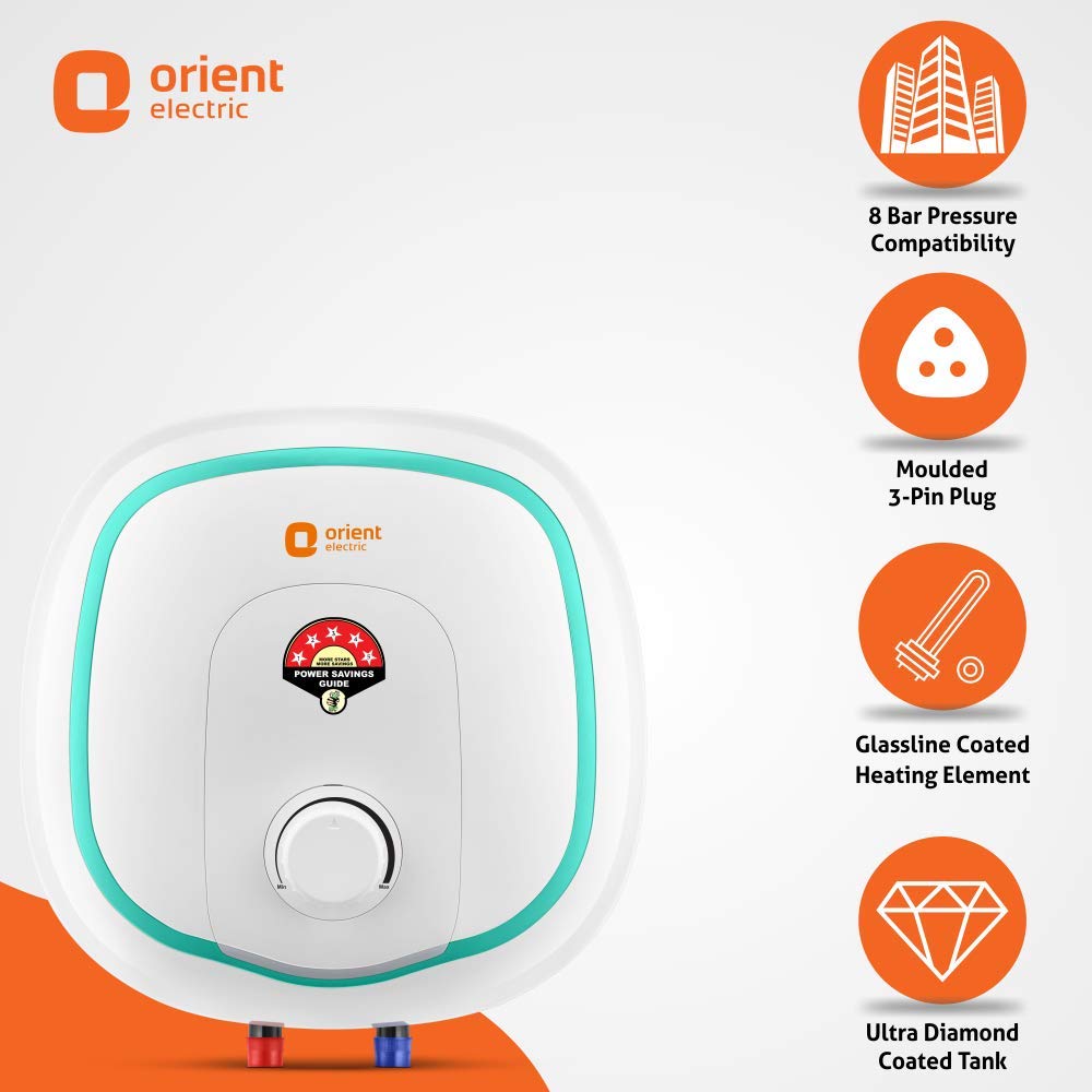 Orient Electric Aquator 15-Litre Vertical Storage Water Heater (Manual) | BEE 5 Star Energy Efficient 15 litre Water Geyser | Glassline Tank | Suitable for High Rise Buildings | 7-year Warranty (White