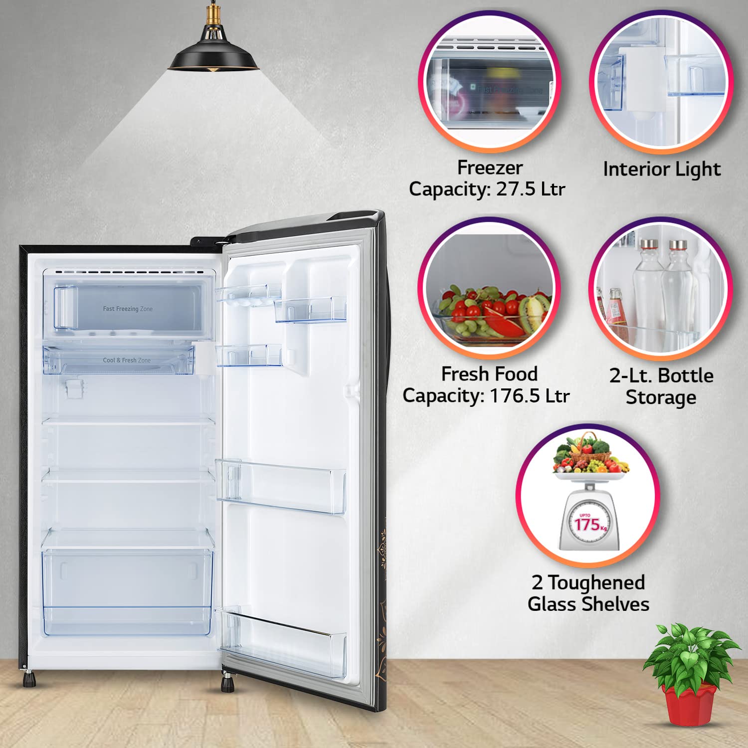 LG 204 L 4 Star Direct-Cool Inverter Single Door Refrigerator (??GL-B211CERY, Ebony Regal, Smart Connect, 2022 Model)