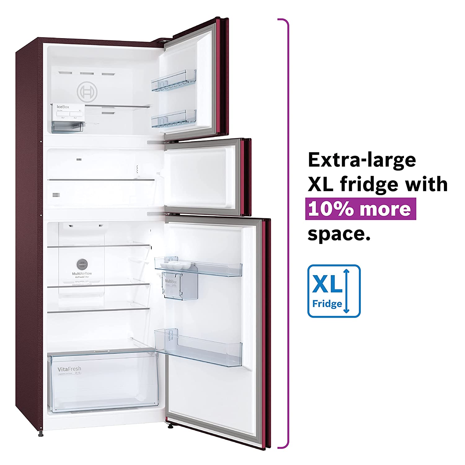 Bosch Maxflex 364L Refrigerator Cmc36Wt5Ni Convertible Candy Red