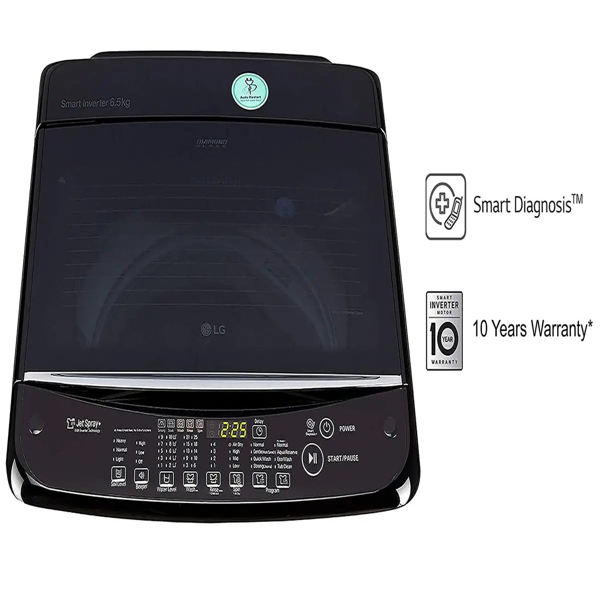 LG 6.5 Kg Inverter Fully-Automatic Top Loading Washing Machine (T7577NDDLK, Black Knight)