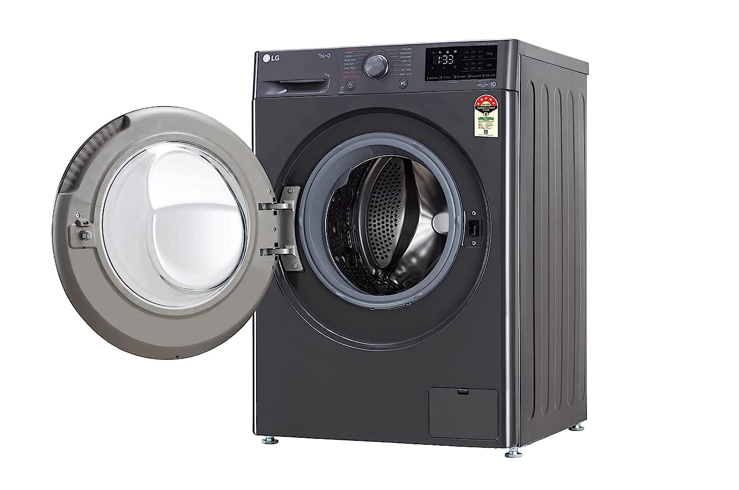 LG 7 Kg 5 Star Inverter Fully-Automatic Front Loading Washing Machine with Inbuilt heater (FHV1207Z2M, Middle Black with Black Door, AI DD Technology & Steam for Hygiene)