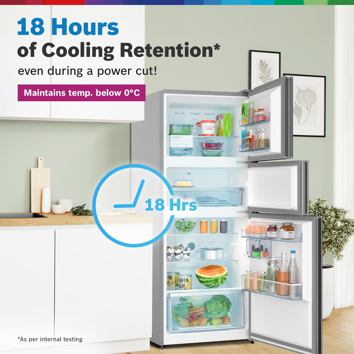 Bosch 335L Max Flex 3 Star 8-in-1 Convertible Vario Inverter Frost Free Triple Door Refrigerator Smoky Silver (CMC36K03NI)