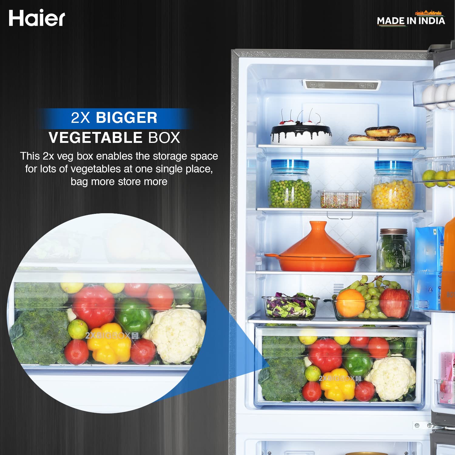 Haier 237L 3 Star Frost Free Inverter Double Door Bottom Mount Refrigerator (HEB-243GS-P, Moon Silver, Convertible)