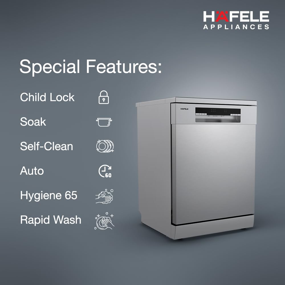 Hafele Aqua Chrome Dishwasher for Indian Kitchens: Hygienic & High-Performance Cleaning - Model: Aqua Chrome - Specifications: Designed for Indian Kitchens