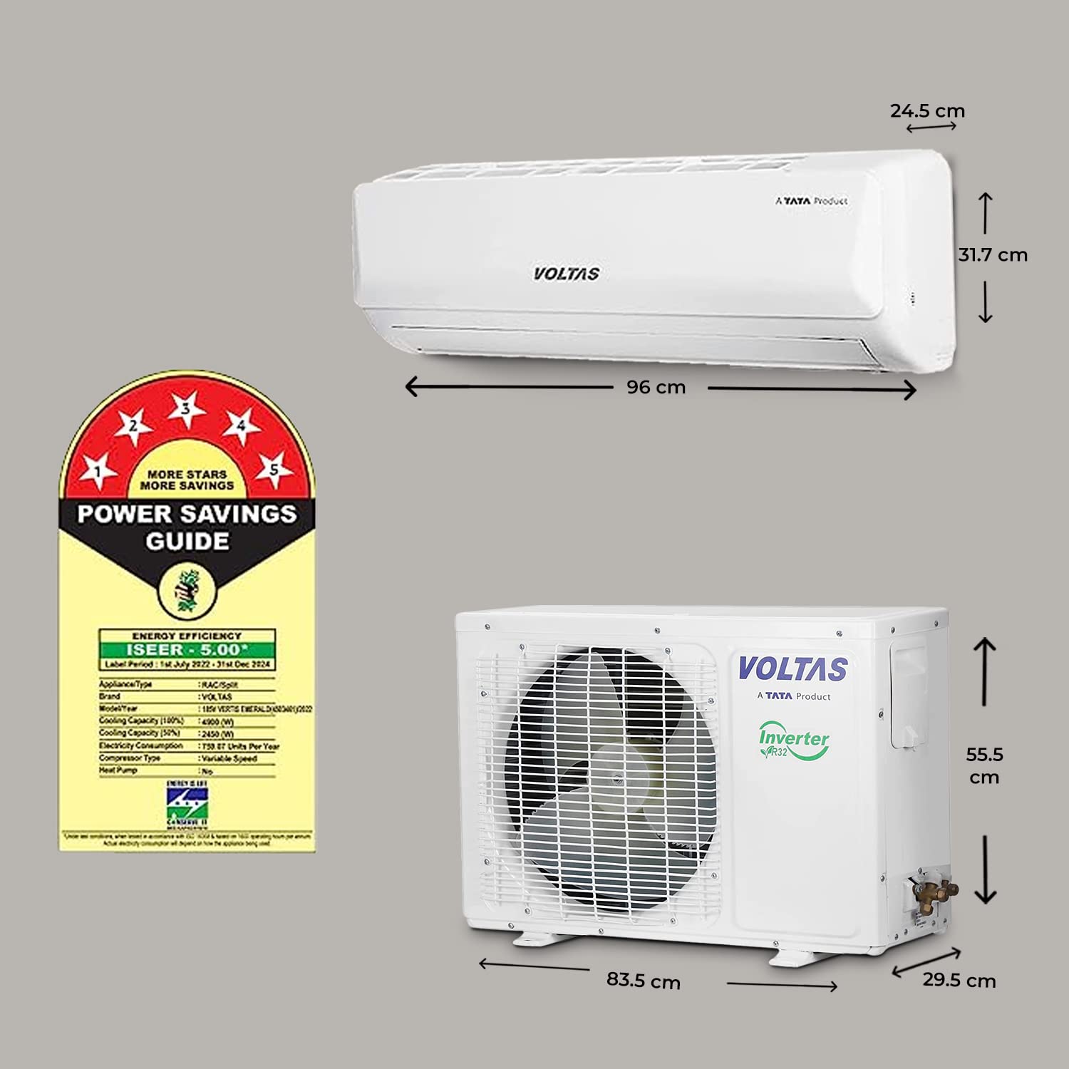 Voltas-Inverter Split Ac ‎185V Vertis Emerald 1.5 Ton 5Star White
