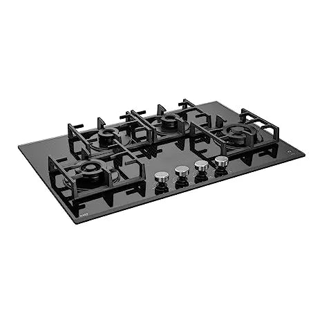 Kaff NVH 804 Built-in Hob |high-Efficiency Full Brass Burners | Tempered Glass with Unique Dotted Design