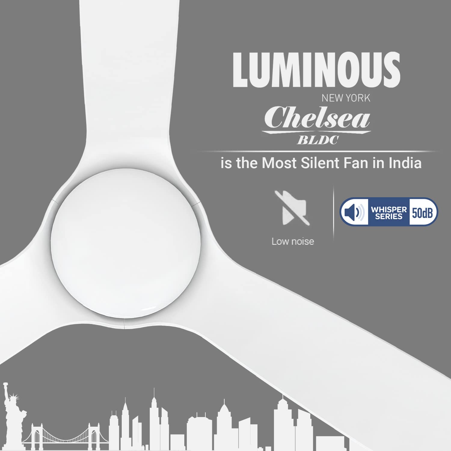 Luminous New York Chelsea 1200MM Ceiling Fan Pristine White F05NYCHLPRWH
