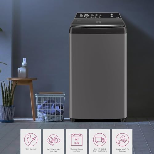 Godrej 8 Kg 5 Star Zero Pressure Technology Fully-Automatic Top Load Washing Machine Appliance (WTEON VLVT 80 5.0 FDTN MTBK, Metallic Black, With 26 Flexi Wash Programs)