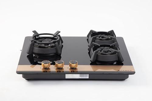 Faber 60cm 3Burner Gas Hob | Flame Failure Device | Cast Iron Pan Support | Metal Knobs | Dual Flame Burner | 8mm Toughened Black Glass | Versatile Hob/Cooktop | Hob Utopia Pro HT 603 BR CI