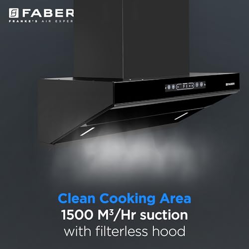 Faber 60cm 1500m³/hr Autoclean Kitchen Chimney|Digital Display|Filterless|Slant Body|T-Shape Panel|Touch+Gesture|12Yr on Motor,5Yr Comprehensive Warranty by Faber|Hood Alpine FL HC BK 60, Mat