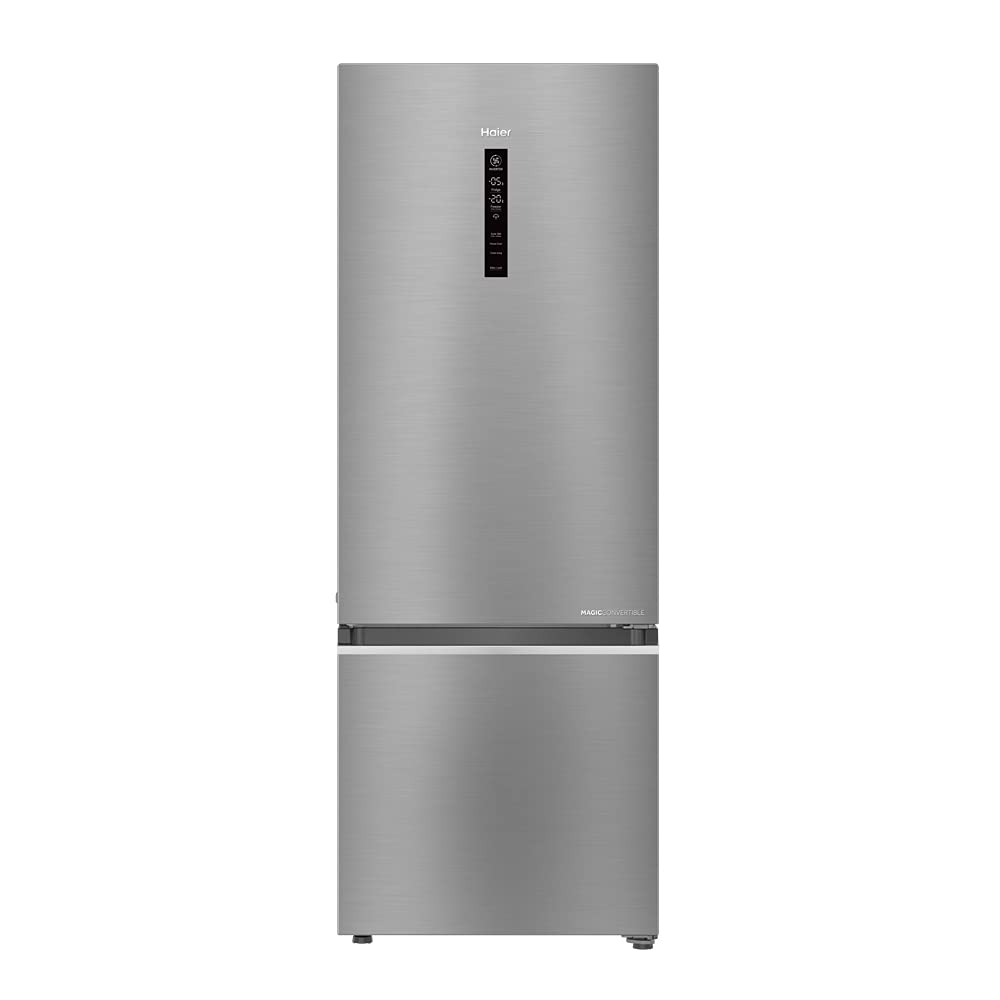 Haier 376 L 3 Star HRB-3964CIS-E Double Door Convertible Bottom Mounted Refrigerator, Inox Steel
