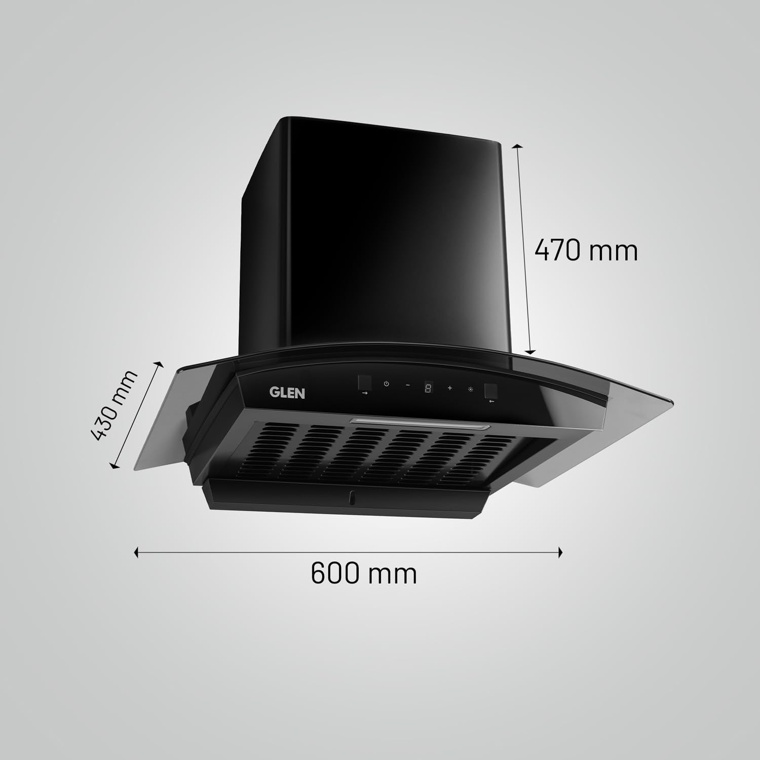 GLEN 60 cm 1500m3/hr Auto-Clean Filterless Curved Glass Kitchen Chimney With Motion Sensor+Touch Controls (Senza Turbo Black)