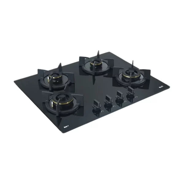 Kaff BZ 654 65CM Black Forged Brass Burners Electric Ignition Cast Iron Pan Supports 8mm Thickness Tempered Glass Built-In Hob
