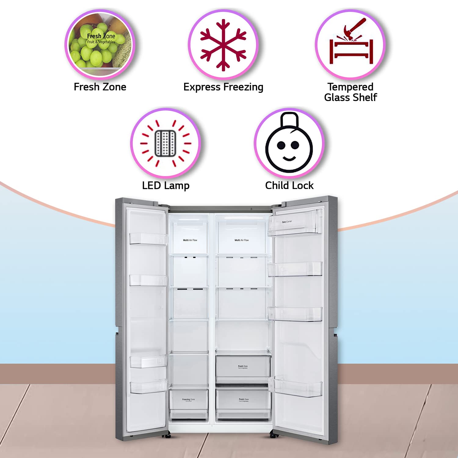 LG 688 L Frost-Free Smart Inverter Compressor Side-By-Side Refrigerator (GC-B257KQDV, Dark Graphite Steel, Multi Digital Sensors and Express Freezing, 2022 Model)