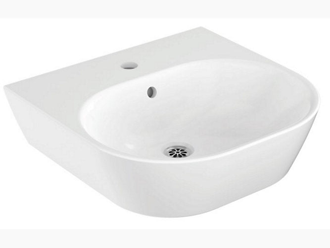 kohler K-31458IN-0 450mm round wall mount basin with single faucet hole in white
