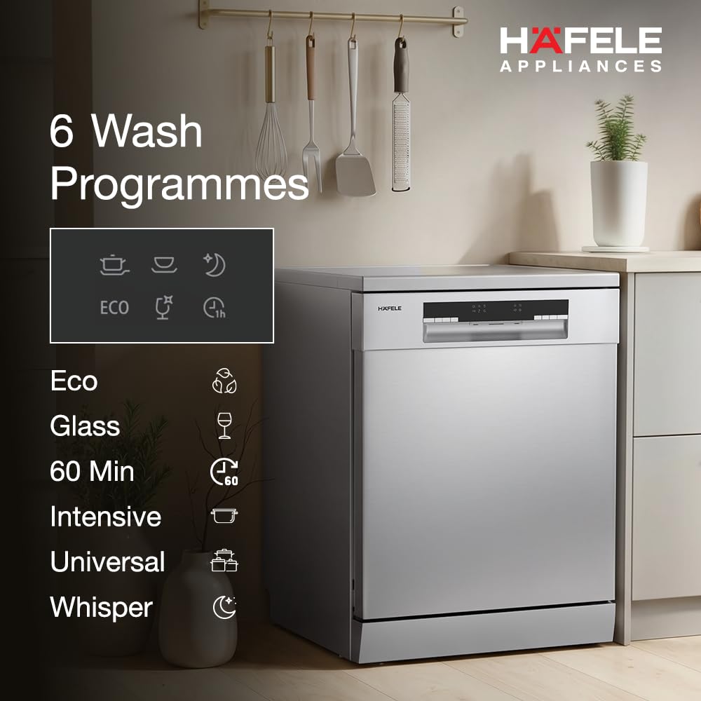Hafele Aqua Chrome Dishwasher for Indian Kitchens: Hygienic & High-Performance Cleaning - Model: Aqua Chrome - Specifications: Designed for Indian Kitchens