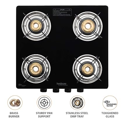 HINDWARE Gas stove Brio Plus 4 Burner Glass Top