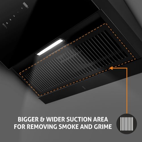 GLEN 60 cm 1200 m3/hr Auto-Clean Filterless Angular Glass Kitchen Chimney (Hood Neo Ex,Touch+Motion Sensor Controls,Black)