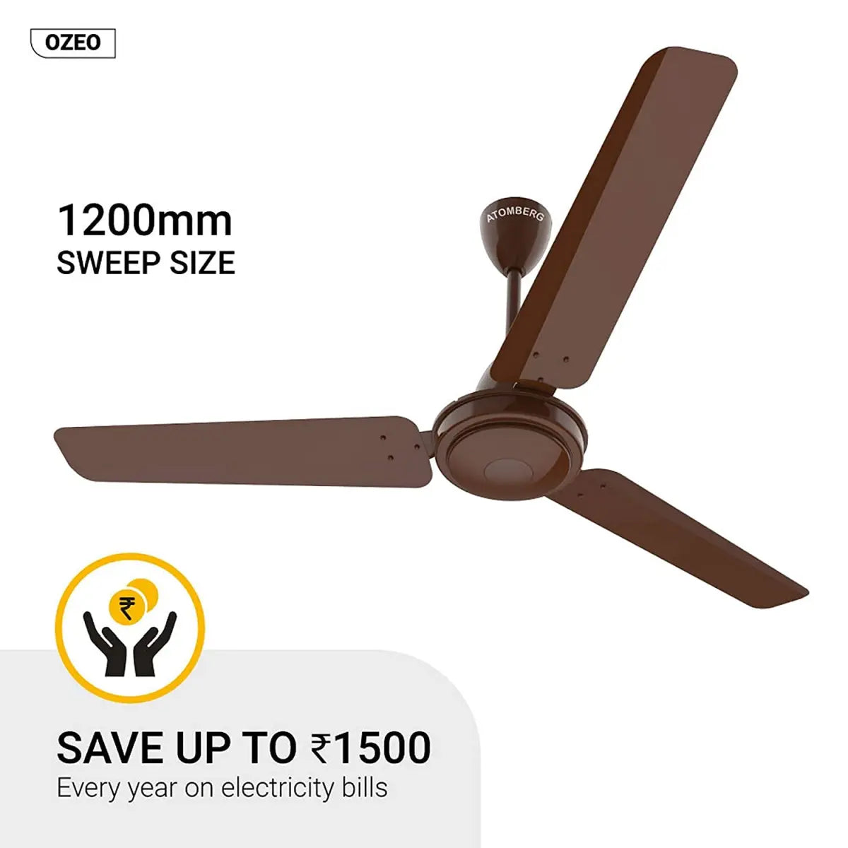 atomberg Ozeo 1200mm BLDC எனர்ஜி சேவிங் சீலிங் ஃபேன் ரிமோட்டுடன்