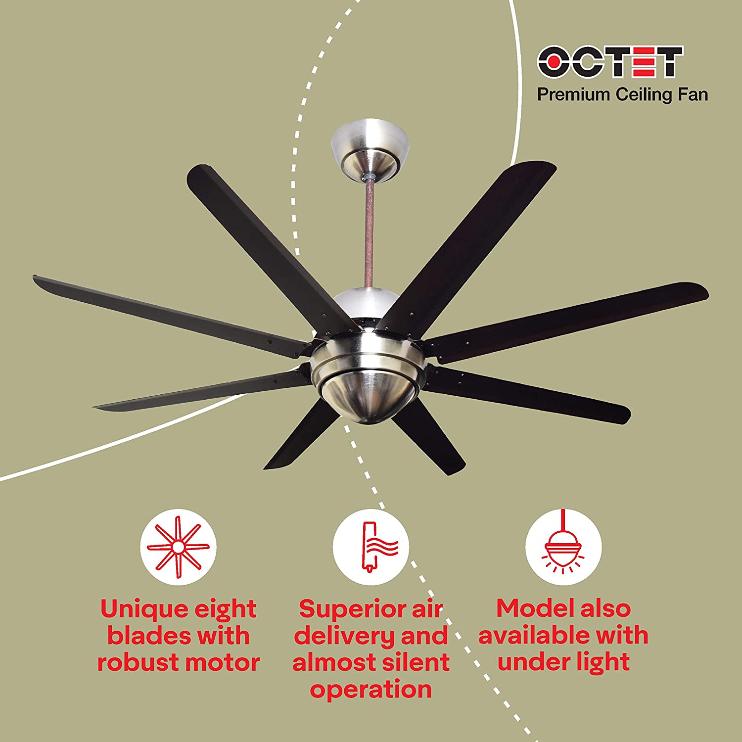 Havells Octet 1320mm Ceiling Fan Brushed Nickel