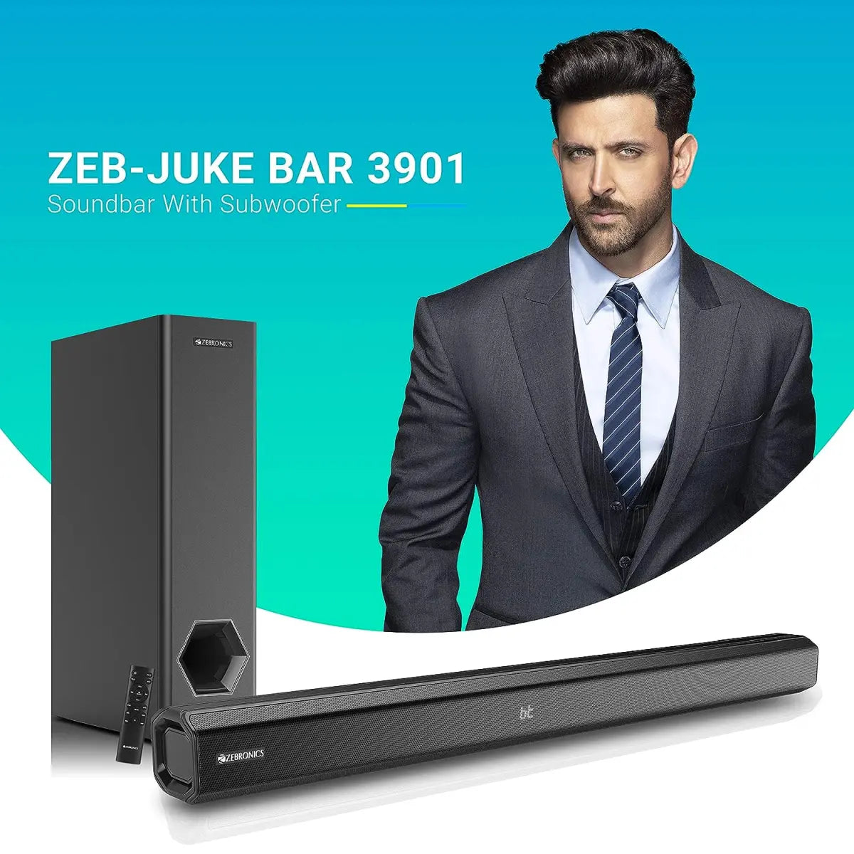 ZEBRONICS Zeb-JUKEBAR 3901, 80W Multimedia soundbar with subwoofer Supporting Bluetooth, HDMI(ARC), Coaxial in, AUX, USB and Remote Control (Black)