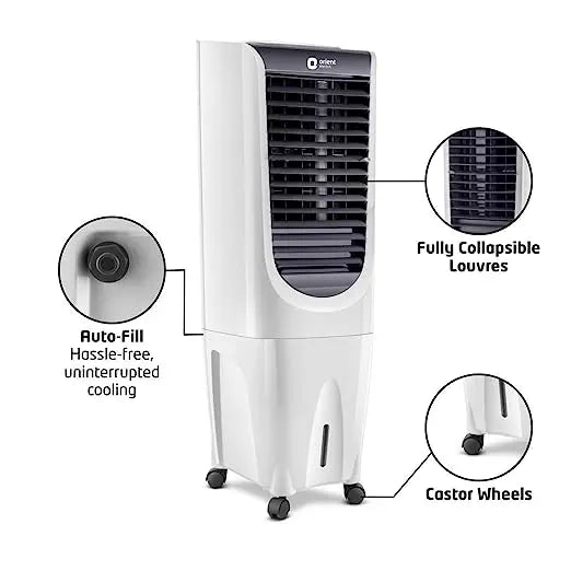 Orient Electric CT2604HR Tower Air Cooler with Remote & Honeycomb Pads - 26L, White, Grey