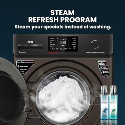 IFB 8 Kg 5 Star Powered by AI with 9 Swirl Wash, Wi-Fi, Fully Automatic Front Load Washing Machine (Senator MBN 8012, Steam Refresh Program with Eco Inverter, Mocha)