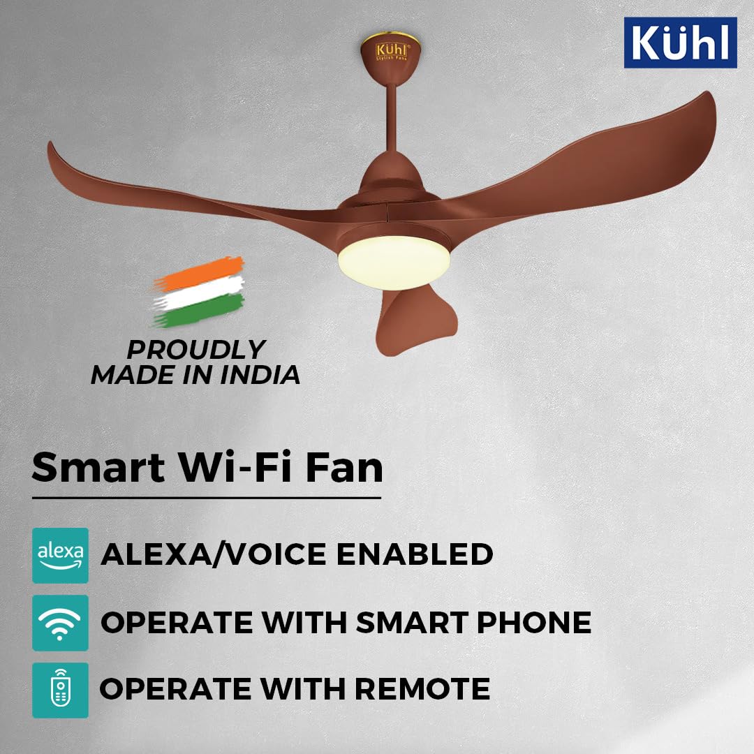 KUHL Glanz F3 1320mm ஸ்டைலிஷ் பவர் சேவிங் BLDC சீலிங் ஃபேன் ரிமோட் உடன் | டவுன் லைட் | 30W | 5 ஸ்டார் | IoT – மொபைல் &amp; அலெக்சா வழியாக இயக்கவும் | ரிவர்ஸ் மோட் | இலவச நிறுவல் | பிரவுன்