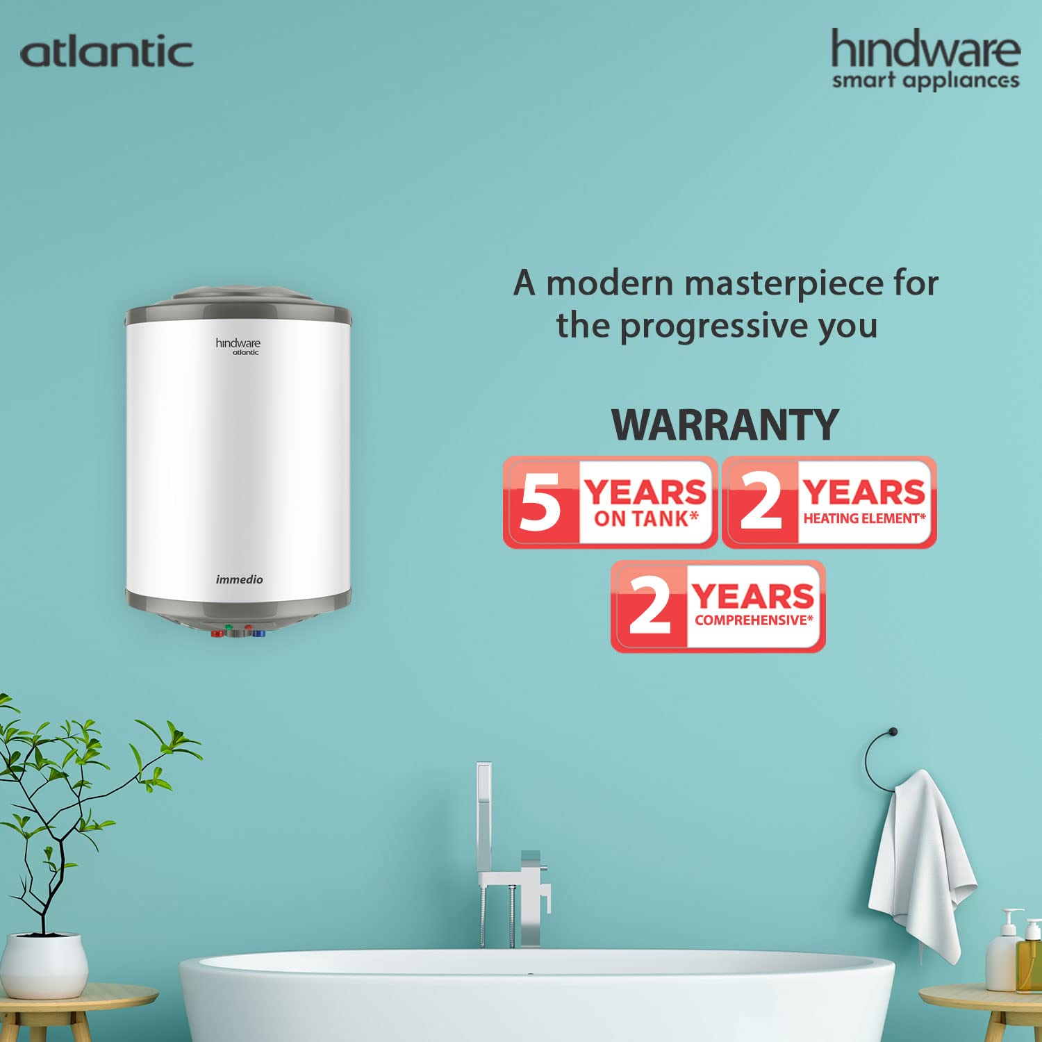Hindware Atlantic Immedioâ  15L Water Heater, Wall Mounting, White & Grey