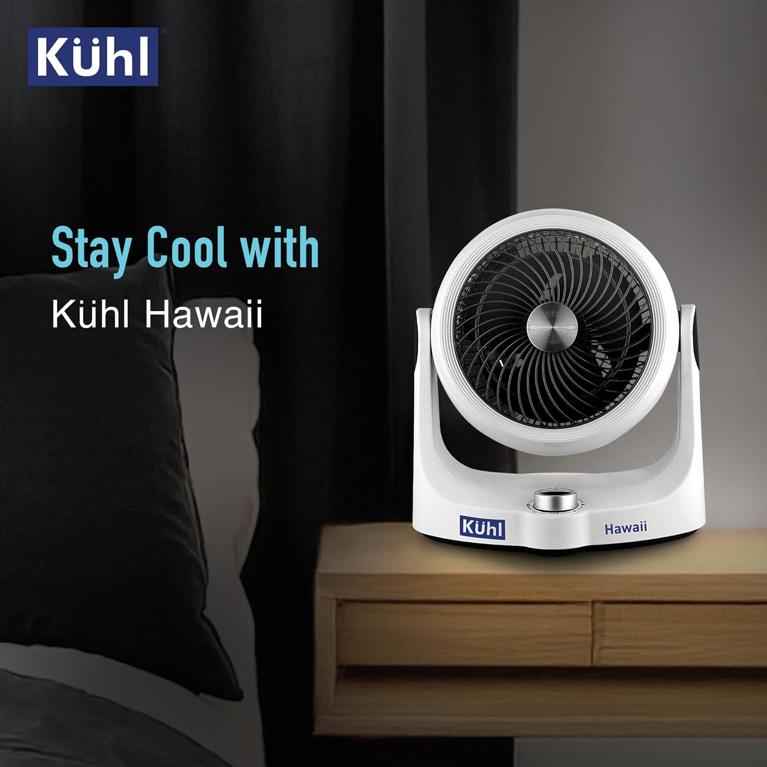 KUHL Hawaii Desktop Fan 165MM|Tilt & Swivel Mechanism|70° Tilt Head|3 Winds Mode|Speed & Swing Control|High Air Flow & Low Noise