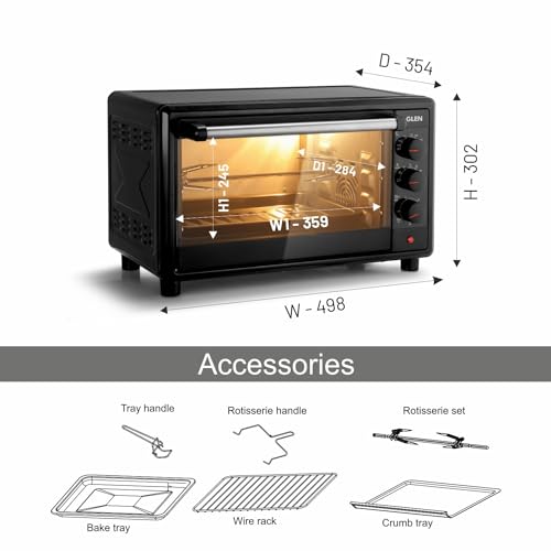 Glen Digital Oven Toaster Griller (OTG) - 25 Litres with Motorized Rotisserie 1700W - Black -SA5025R