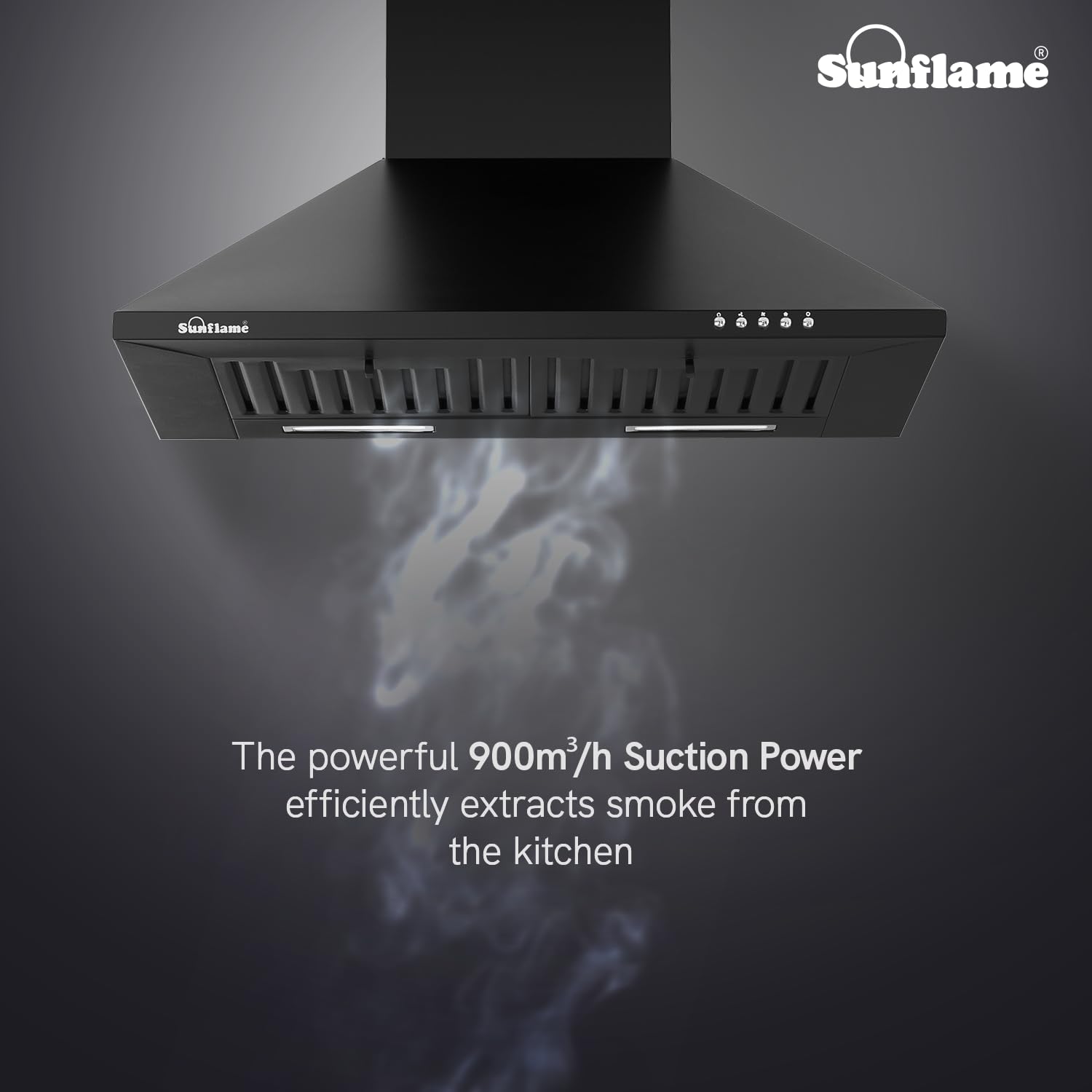 Sunflame Maleo 60 BF Kitchen Chimney | 900 m³/h Suction Capacity | 1- Year Product and 5-Year Motor Coverage | Baffle Filters | 3-Speed Exhaust Setting | Push Button Control | 60 cm