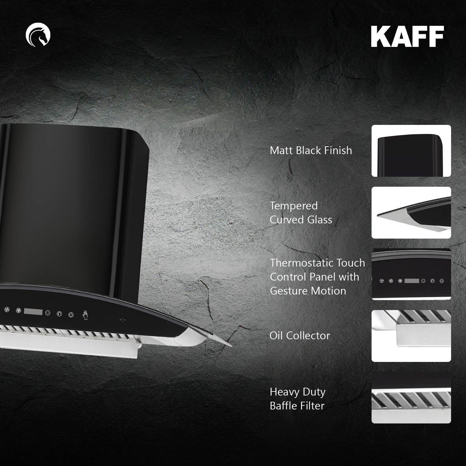Kaff RIO LX BF DHC 90 Auto Clean Wall Mounted Chimney  (Black 1150 CMH)